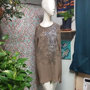 Vintage MMA Elite Brown Y2K Celtic Thermal Sweater, Size XL (Estimated)